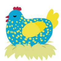 Tutti Frutti, a cerulean and yellow chicken with a speckle pattern