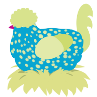 A cerulean and lemon chicken with a speckle pattern