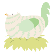 Zippie, a cream and gluppy chicken with a bar pattern