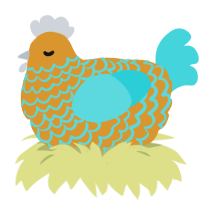 A orange and aqua chicken with a lace pattern