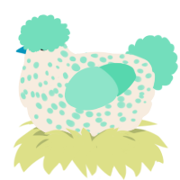 Clyde, a cream and mint chicken with a speckle pattern