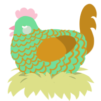 A spring and ochre chicken with a lace pattern