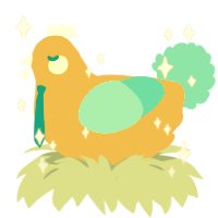 A orange and aqua chicken