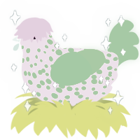 A viridian and amethyst chicken with a speckle pattern