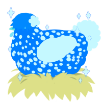 A sapphire and white chicken with a speckle pattern