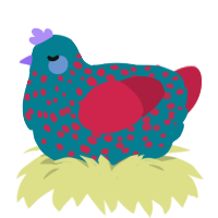 A sea and crimson chicken with a speckle pattern