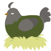 A olive and grey chicken with a head pattern