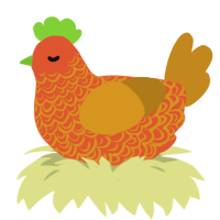 A vermilion and ochre chicken with a double-lace pattern
