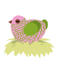 Caladium, a pink and chartreuse chicken with a lace pattern
