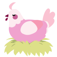 stick of gum, a pink and rose chicken with a head pattern