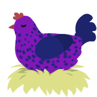 A violet and navy chicken with a speckle pattern
