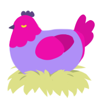 Threat to the Earth, a lilac and fuchsia chicken with a head pattern