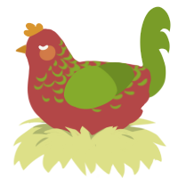 fuji, a red and chartreuse chicken with a half-lace pattern