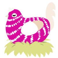 Fai Usi, a fuchsia and cream chicken with a bar pattern