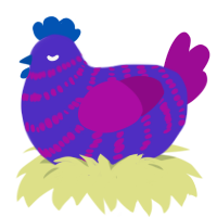A indigo and plum chicken with a bar pattern