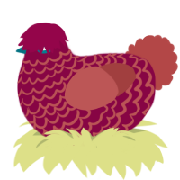 A maroon and red chicken with a lace pattern