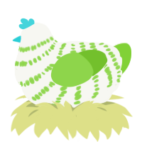 A white and grass chicken with a bar pattern