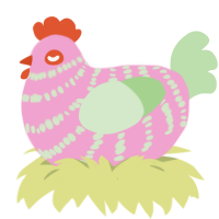 A pink and gluppy chicken with a bar pattern