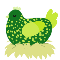 A leaf and lime chicken with a speckle pattern