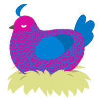 A fuchsia and sapphire chicken with a double-lace pattern