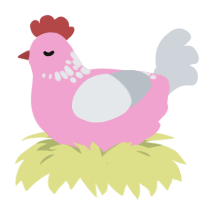 A pink and mist chicken with a neck-speckle pattern