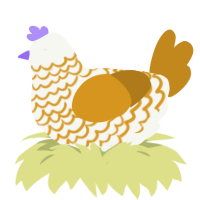 A white and ochre chicken with a lace pattern