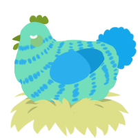 A mint and sky chicken with a bar pattern