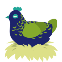A navy and chartreuse chicken with a half-lace pattern