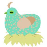 A mint and beige chicken with a speckle pattern