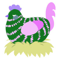 A leaf and lavender chicken with a bar pattern