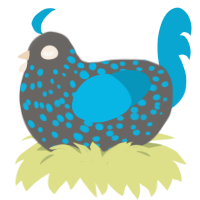 The M0m Fr13nd, a grey and cerulean chicken with a speckle pattern