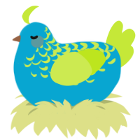 A cerulean and lime chicken with a half-lace pattern