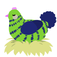 A grass and navy chicken with a bar pattern