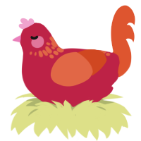 A crimson and vermilion chicken with a neck-speckle pattern