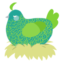 A turquoise and grass chicken with a double-lace pattern