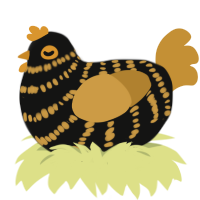 A black and gold chicken with a bar pattern