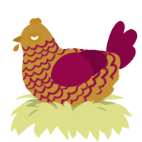 Mustard, a gold and maroon chicken with a lace pattern