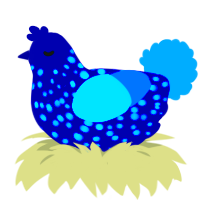 A tumblr and sapphire chicken with a speckle pattern