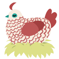 A cream and red chicken with a lace pattern