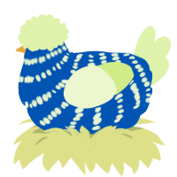 A ultramarine and apple chicken with a bar pattern