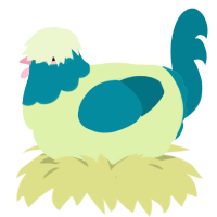 A apple and sea chicken with a head pattern