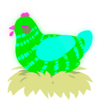 A orchid and crimson chicken with a bar pattern