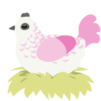 Maia, a white and pink chicken with a half-lace pattern