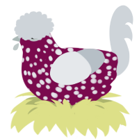 A wine and mist chicken with a speckle pattern