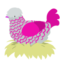 Hyphae, a silver and fuchsia chicken with a lace pattern