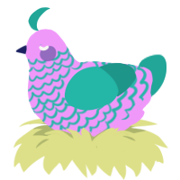 Party Popper, a lavender and turquoise chicken with a lace pattern