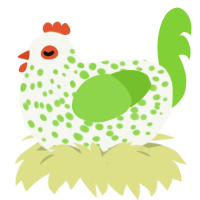 A white and grass chicken with a speckle pattern