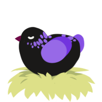 Signal orphan, a sable and blurple chicken with a neck-speckle pattern