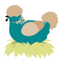 A teal and beige chicken with a neck-speckle pattern
