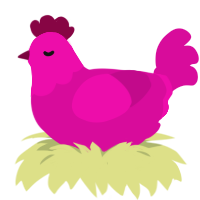 A fuchsia chicken with a head pattern